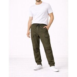 Benjamin Black Mens Cargo Jogger Pants Olive Green Utility Elastic Waist Small